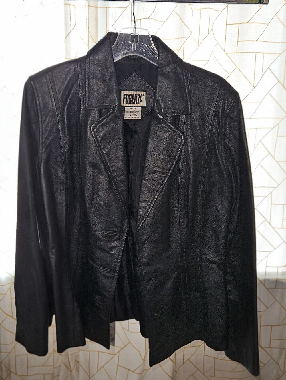 Vintage Forenza Black Leather Blazer Jacket 90s Tailored Button Coat  Size 8